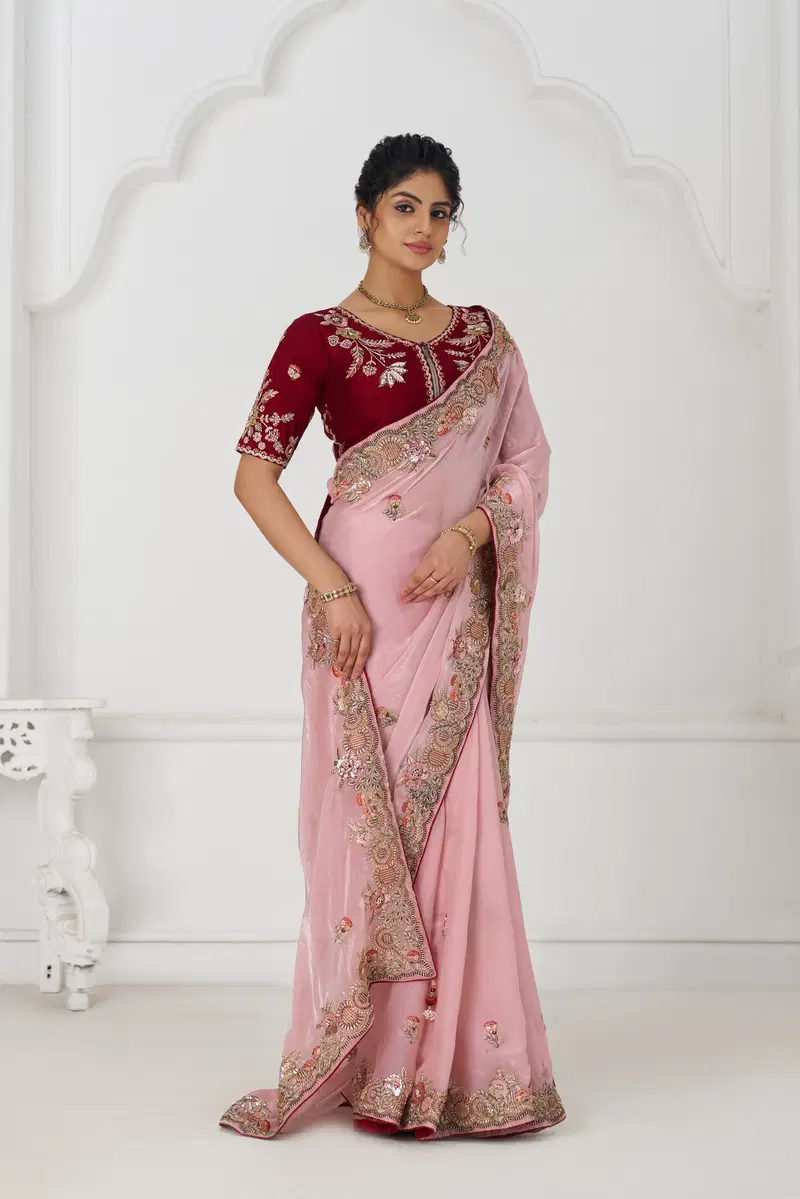 Kf 113 Pink Pure Fendi Silk Saree Wholesale Market In Surat With Price